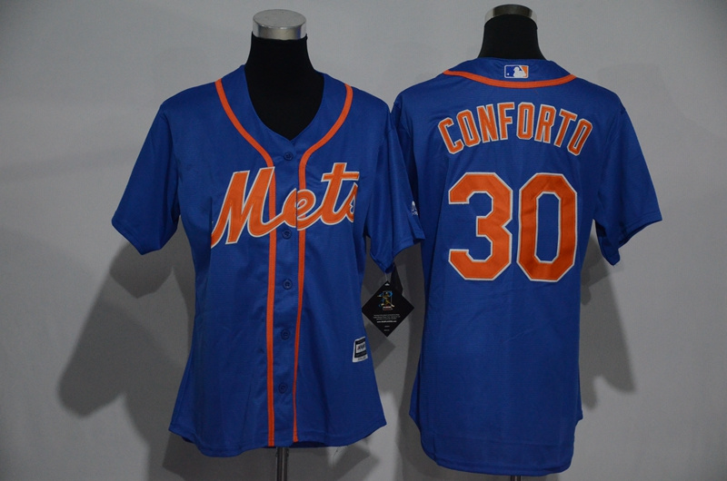 Womens 2017 MLB New York Mets #30 Conforto Blue Jerseys->women mlb jersey->Women Jersey